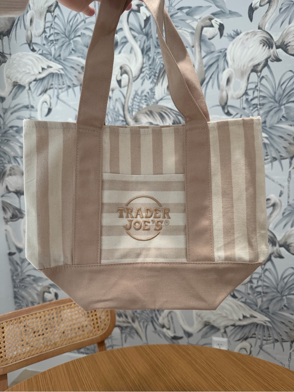 Trader Joe's Beige & Cream Striped Canvas Tote